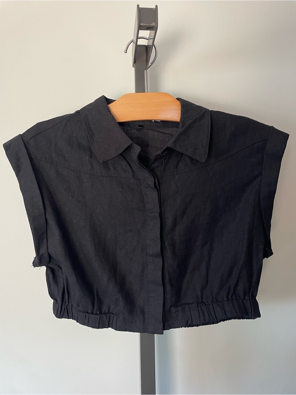 Avec Les Filles Linen Rayon Button Down Crop Top Shirt With Collar Size Small